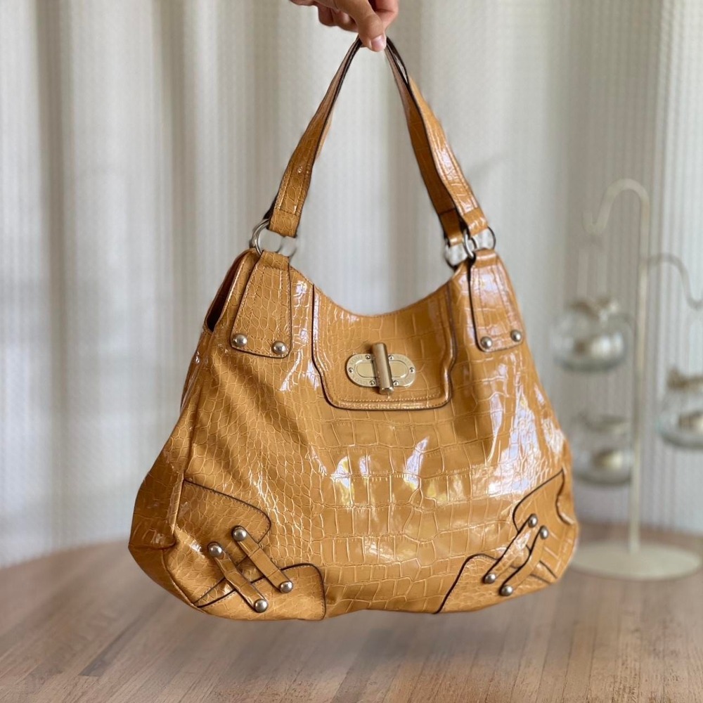 Vintage Y2K XOXO Faux Crocodile Large Hobo‎ Bag Purse Shoulder Bag Tan Brown